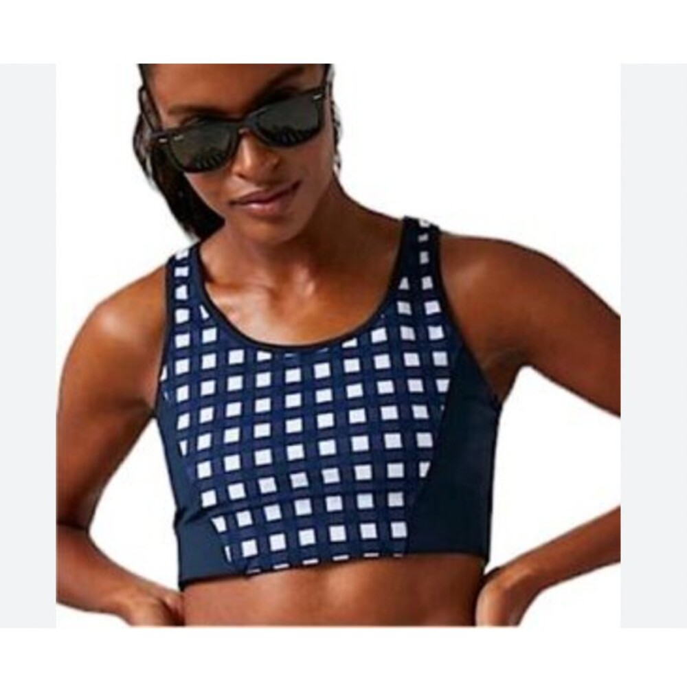 Tuckernuck Trellis Sports Bra Womens Medium Blue Gingham Check Athletic Workout